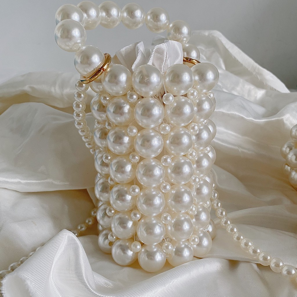 Lily Pearl Bucket Bag | Túi Hộp Tròn Đình Hạt Dây Đeo Chéo Tháo Rời