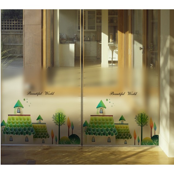 Decal trang trí kính cao cấp Ngôi nhà Xanh Lá ( 60cm x 58cm )