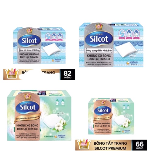 Bông Tẩy Trang Silcot Unicharm (82 miếng) Xanh Dương và 66 Miếng Xanh lá