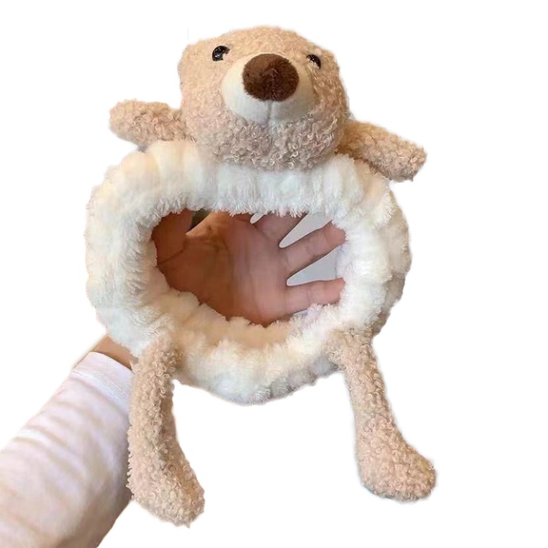 Băng Đô Cài Tóc Lông Xù Co Giãn Hình Gấu Hoạt Hình Cho Nữ