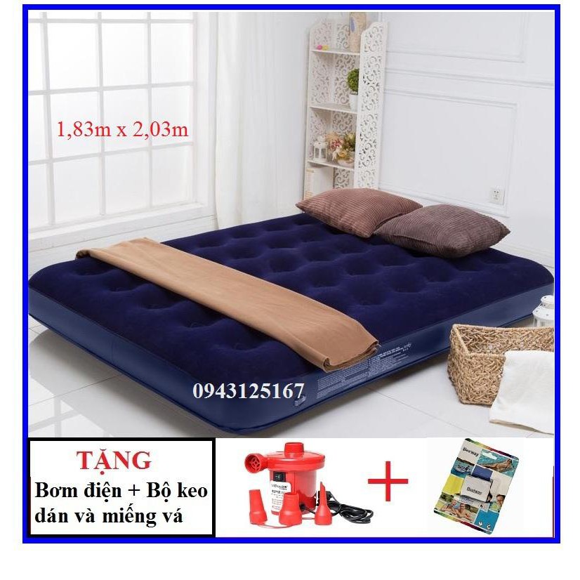 Nệm hơi -đệm hơi cao cấp BestWay kích thước 1,5M X 2M X 22CM VÀ 1,8M X 2 M X 22CM Kèm bơm điện 2 chiều.