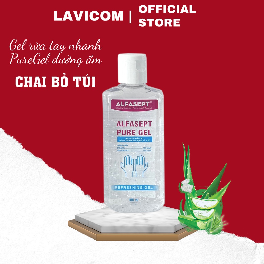 Dung Dịch Rửa Tay Khô ALFASEPT Pure Gel Phù Hợp Cho Da Nhạy Cảm, Giúp Diệt Khuẩn, Tăng Cường Dưỡng Ẩm Lọ 100ml