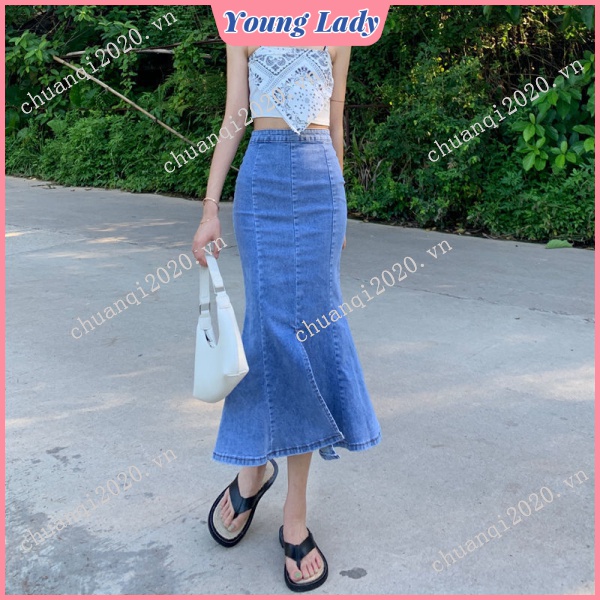 Chân váy jean Đuôi Cá Lưng Cao Thời Trang Cho Nữ