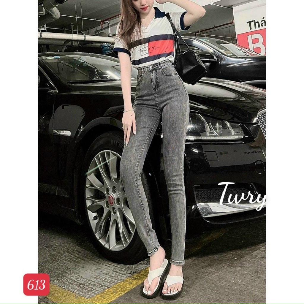 Quần jean nữ lưng cao co giãn, chất bò, dáng ôm cao cấp thời trang King168 ms620