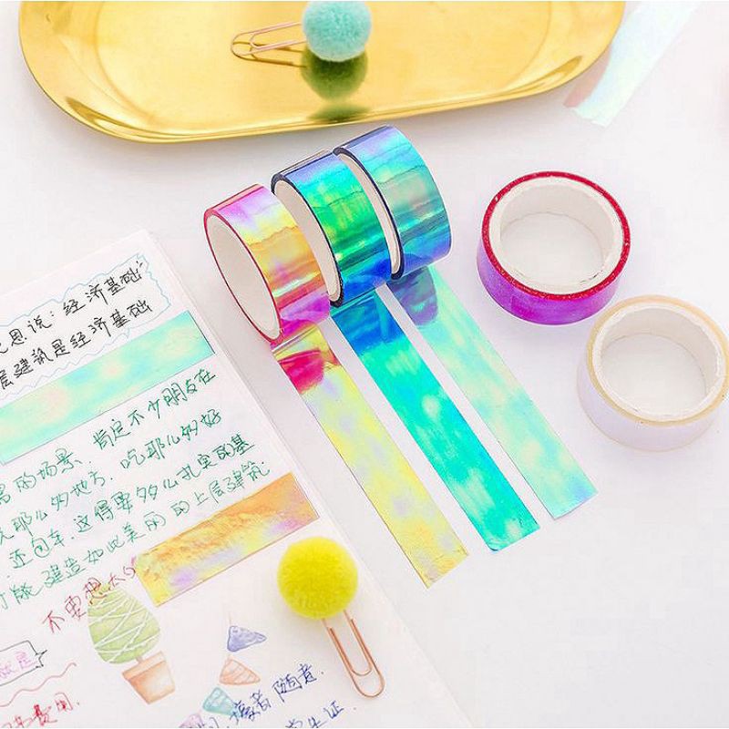 Băng keo washi tape màu hologram lấp lánh