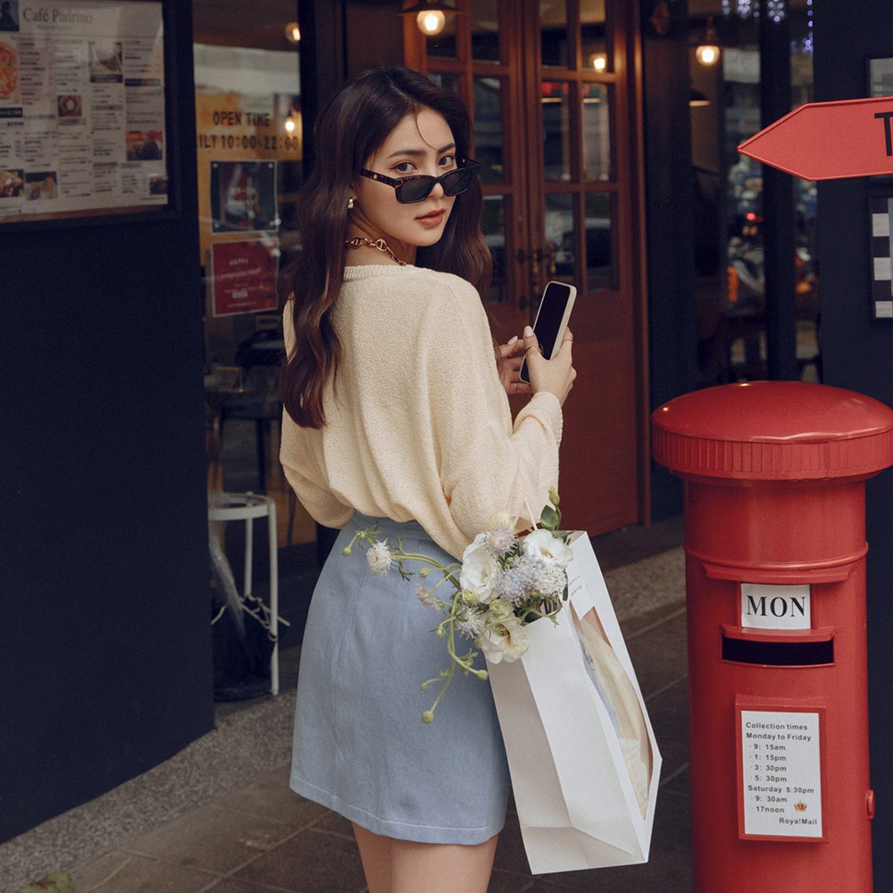 Quần váy denim lưng cao bất đối xứng nữ Air Space Lady 2211822002