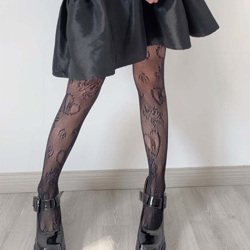 Xiangbao Quần Tất Lưới Họa Tiết Hình Xăm Hoa Trái Tim Phong Cách Hoàng Gia Pháp Cổ Điển Cho Nữ