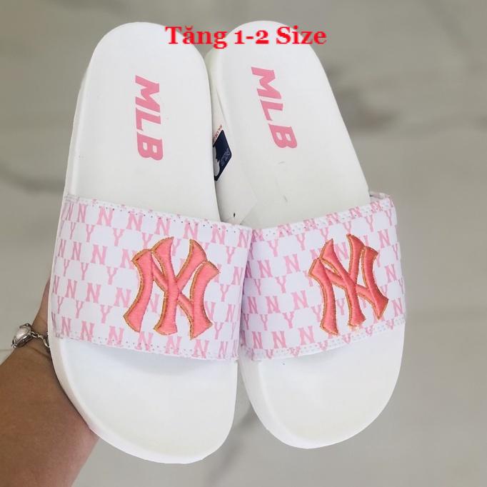 Dép MLB 𝐌𝐋𝐁 ❤️FREESHIP+Hộp+Tăng1 size❤️ Dép NY bóng chày quai ngang thể thao nam nữ chữ thêu nỗi kèm tag mác gv