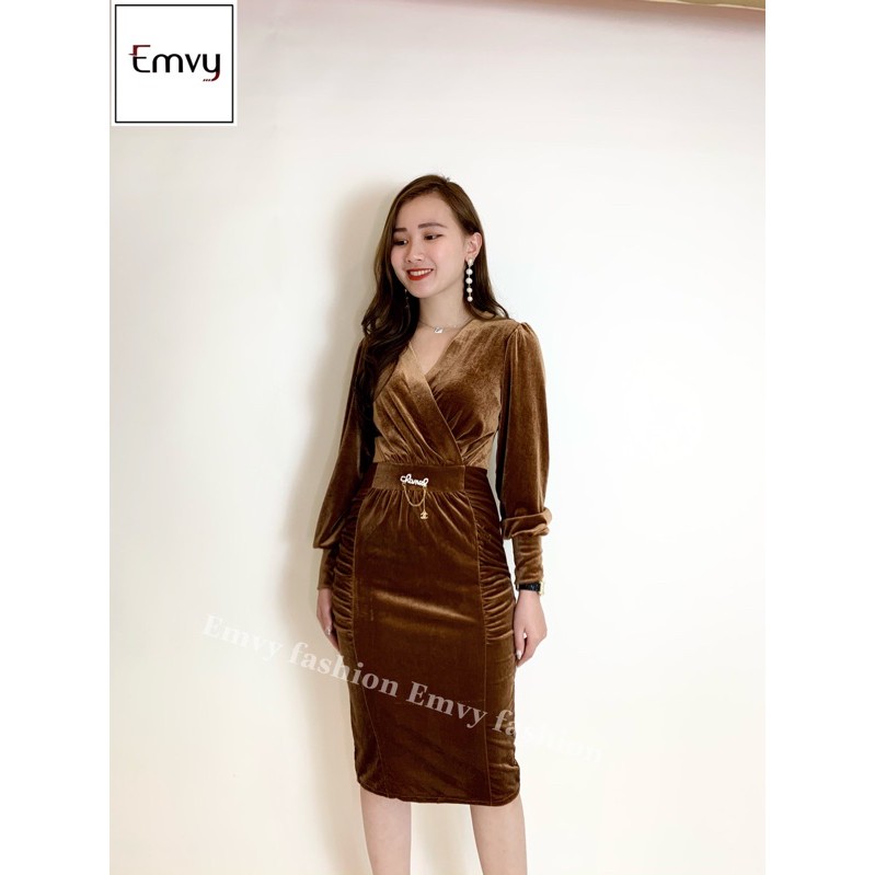 Đầm nhung dự tiệc cổ V tay dài Emvy - K16 | BigBuy360 - bigbuy360.vn