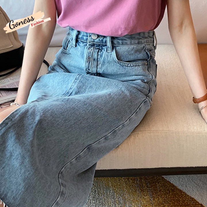 Chân váy Jean denim Goness thiết kế midi dài xẻ tà lưng cao dáng chữ A cạp cao thời trang | BigBuy360 - bigbuy360.vn
