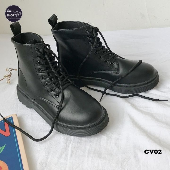 Giày Bốt Nữ Đế Thấp Cổ Vừa Da Cao Cấp - CV02