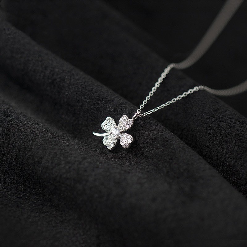 Dây Chuyền Bạc 4 Lá Nạm Đá Tấm - Minh Canh Jewelry