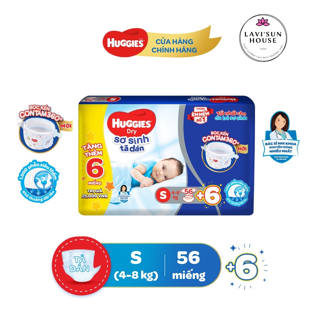 Bĩm dán Huggies siêu thấm sơ sinh tặng kèm thêm 8 miếng,tã dán huggies s56 s88 miếng cho bé 4-8kg