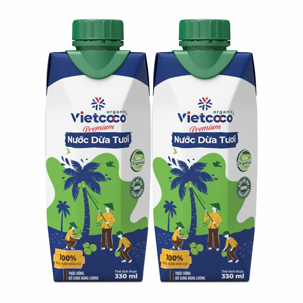 ( COMBO 10 HỘP) Nước dừa - Sữa Organic đóng hộp Vietcoco 330ml - TẶNG 1 HỘP