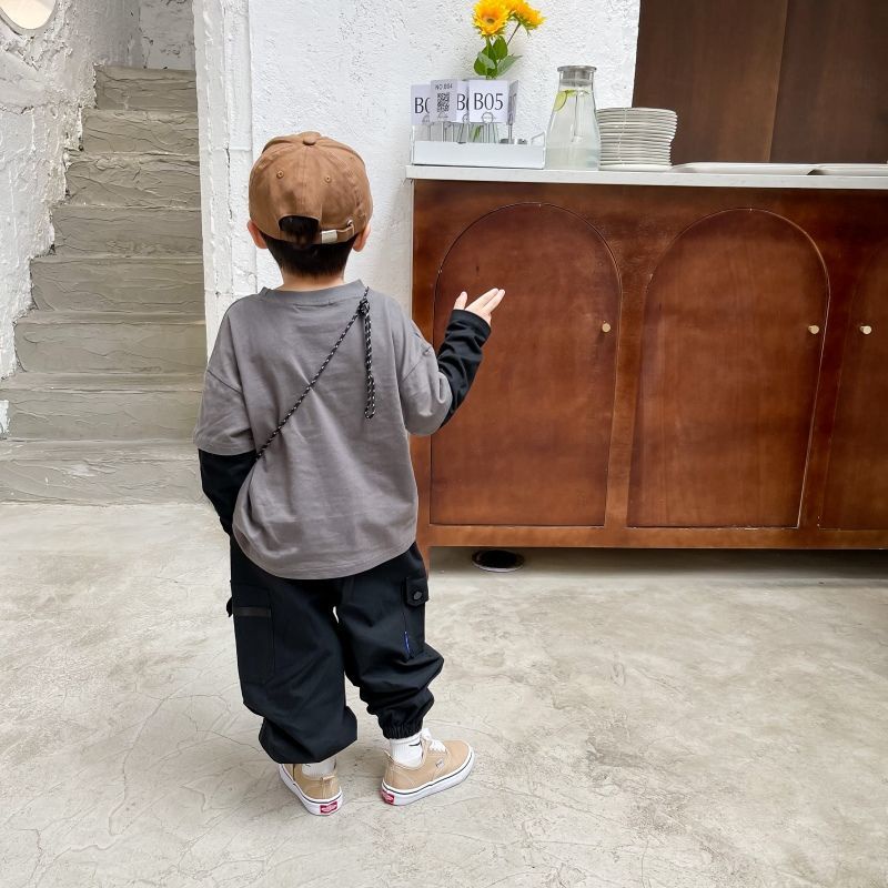 Áo Thun Dài Tay Giả Hai Lớp Phong Cách Hàn Quốc Cho Bé Trai Trung Niên