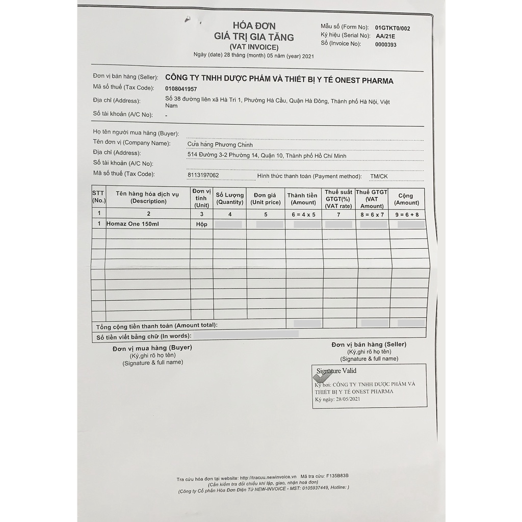 Nước Súc Miệng, Họng Chlorhexidine Homaz One