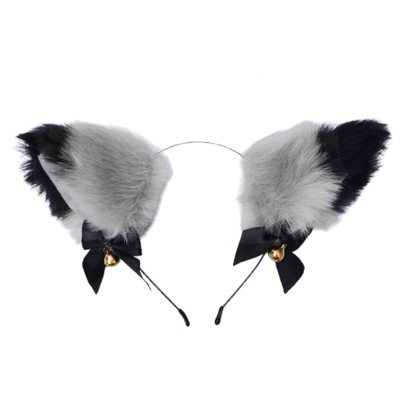 Băng Đô Tai Mèo Lông Xù Đính Nơ Phối Màu Tương Phản Kiểu Lolita Dễ Thương Cho Bạn Gái