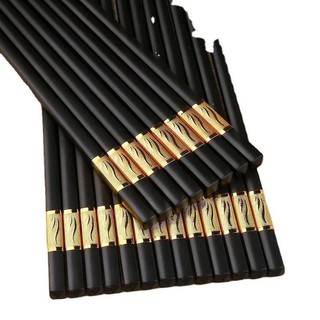 Hộp 10 đũa ăn cao cấp hợp kim bọc vàng kháng khuẩn 27cm, bộ 10 đôi đũa hợp kim không mốc chịu nhiệt tốt độ bền cao