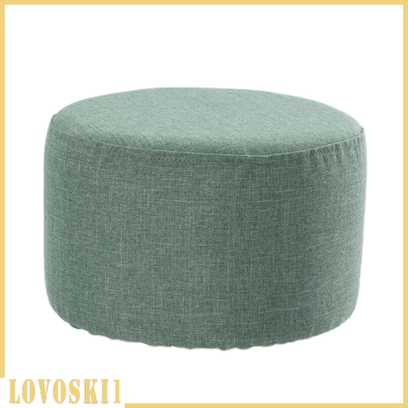 [LOVOSKI1]Round Linen Fabric Footstool Cover Wooden Stool Slipcover Green Dark 28x18cm