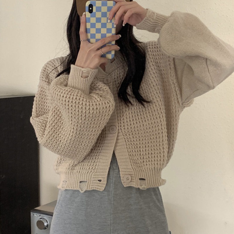 Áo Cardigan Dệt Kim Cổ Chữ V Dáng Rộng Màu Sắc Đơn Giản Phong Cách Hàn Quốc