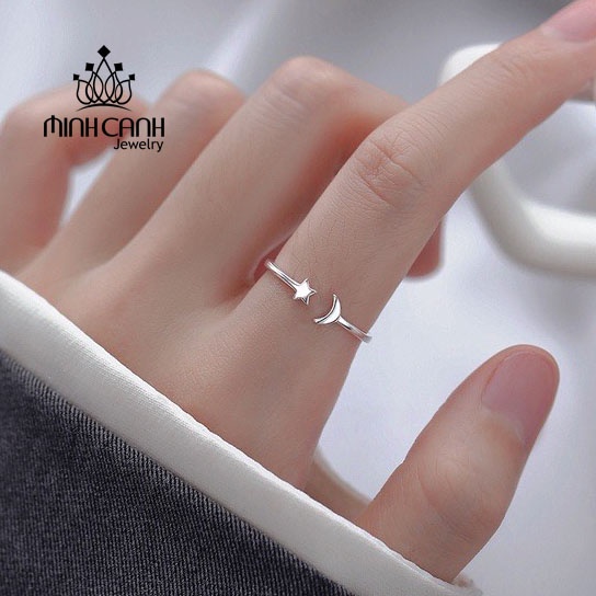 Nhẫn Bạc Nữ Trăng Sao Trơn Dáng Hở Freesize - Minh Canh Jewelry