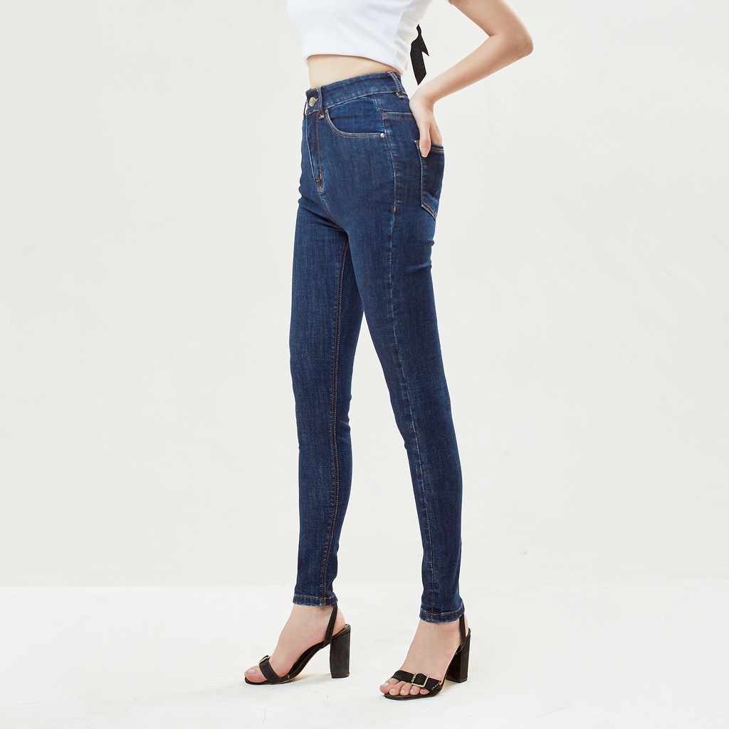 Quần Jean Nữ Cạp Cao Skinny Xanh Đậm Aaa Jeans