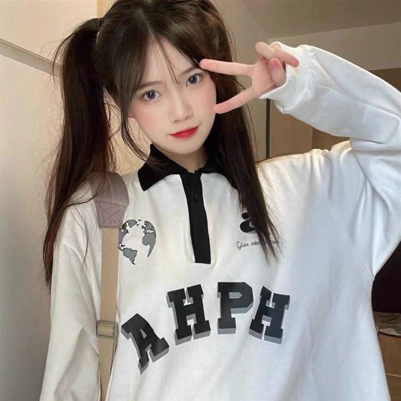 Áo Polo Sweater Cổ Bẻ Nam Nữ Chữ AHPH Unisex Phối Màu Basic