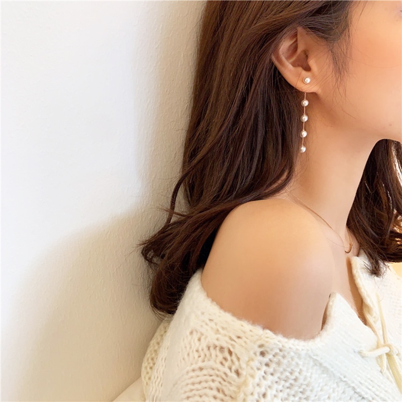 Khuyên Tai Chuỗi Dài Đính Ngọc Trai Nhân Tạo Thanh Lịch Cho Cô Dâu