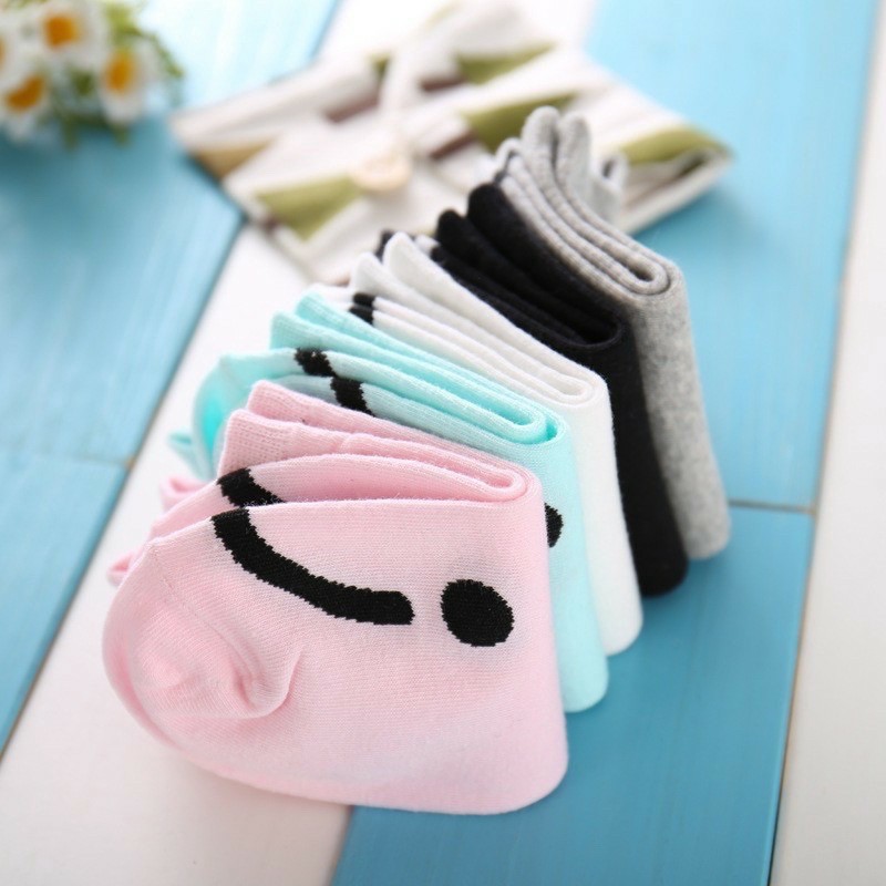 PVN18885 Set 10 đôi tất cotton in hình mặt cười Hàn Quốc dễ thương .