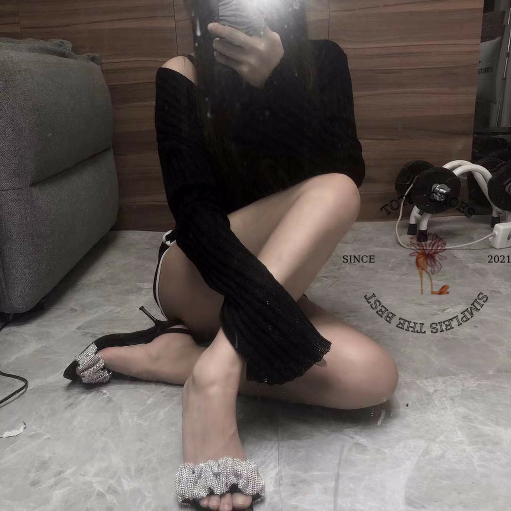 SANDAL CAO GÓT TOTIIE SHOES - GIÀY NỮ QUAI NGANG NHÚN ĐÍNH ĐÁ - SANDAL BÈO NHÚN GÓT NHỌN 9 CM - G2207650