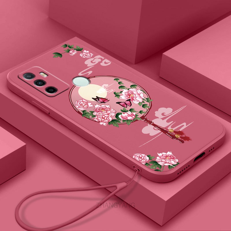 Ốp Điện Thoại Silicon Mềm Họa Tiết Hoa Mẫu Đơn Có Dây Đeo Cho oppo a53 a53 2020