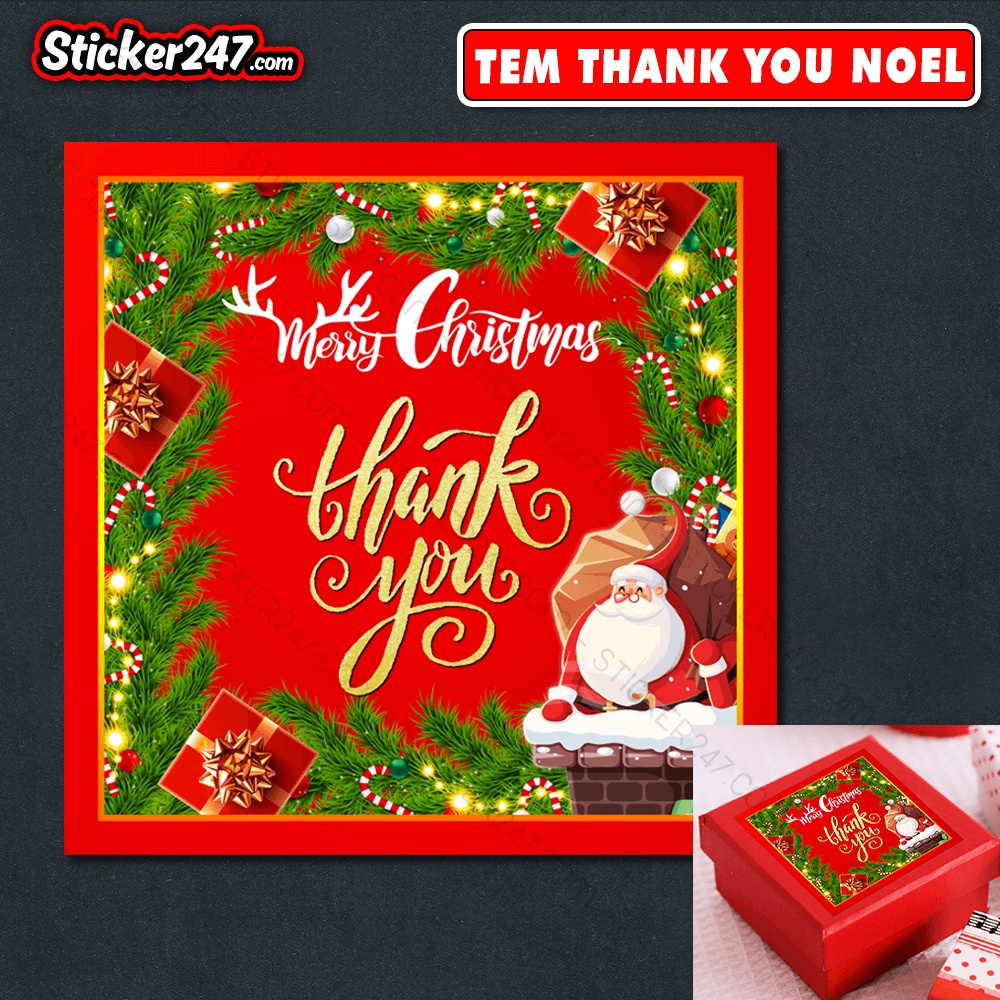 Tem Thank You Cảm Ơn 🌈𝑭𝒓𝒆𝒆𝒔𝒉𝒊𝒑 Sticker Cảm Ơn Trang Trí Noel Giáng Sinh Dễ Thương - Decal Chống Nước, Cắt Sẵn