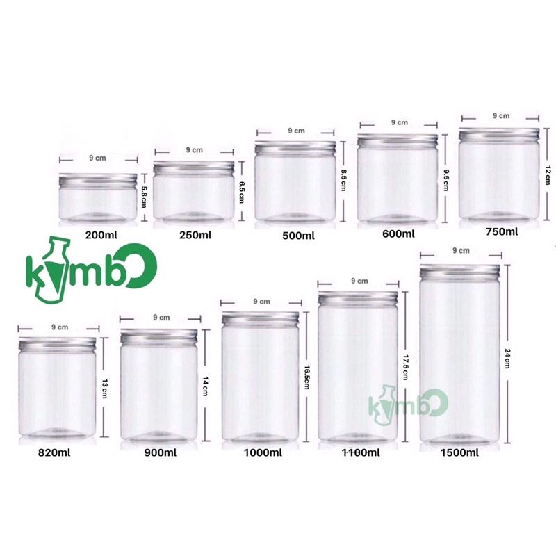 Hủ nhựa pet giá đã gồm seal tự dính nắp nhôm bạc hoặc vàng 250ml 500ml 600ml 750ml 820ml 1000ml 1100ml 1500ml