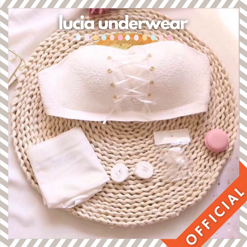 Áo lót nữ không dây chống tụt vải ren lót su thông hơi buộc dây trước LUCIA A17