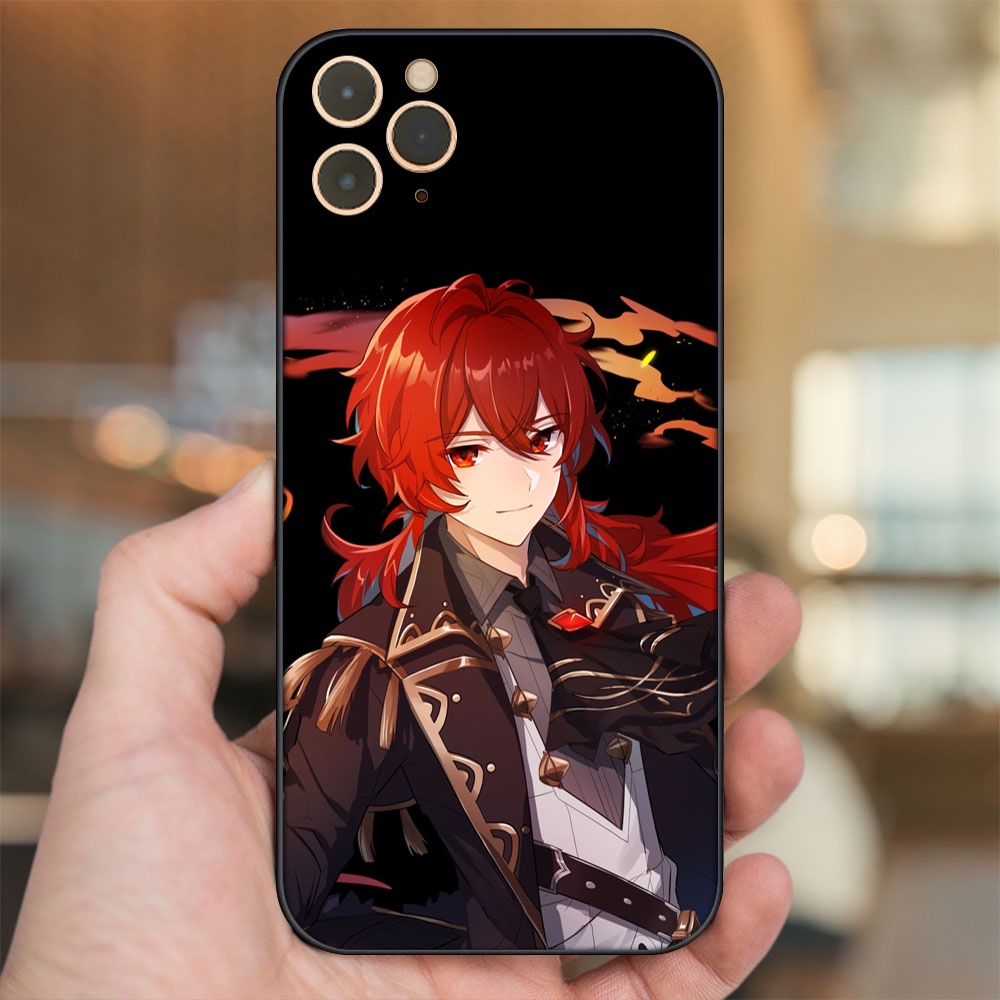 Ốp lưng iPhone 11 Pro Max dẻo đen cạnh vuông in hình Diluc Genshin Impact