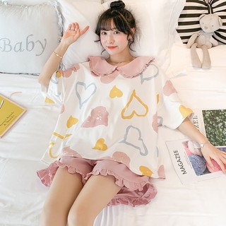 Bộ Đồ Ngủ Tay Ngắn Phong Cách Công Chúa Hàn Quốc Dễ Thương Dành Cho Nữ