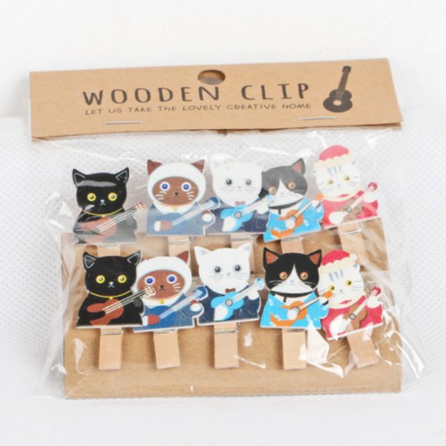 Combo 10 kẹp gỗ treo ảnh size 3,5x0,7 kèm 2m dây vô vàn mẫu cute