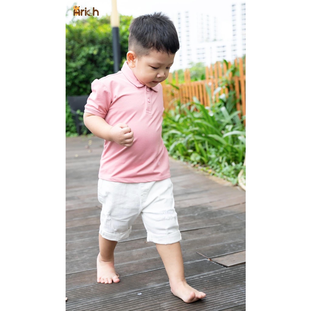 Áo polo trẻ em Arich vải cotton spandenx cao cấp, áo phông dệt mắt chim thoáng khí, siêu thấm hút và chống nhăn tự nhiên