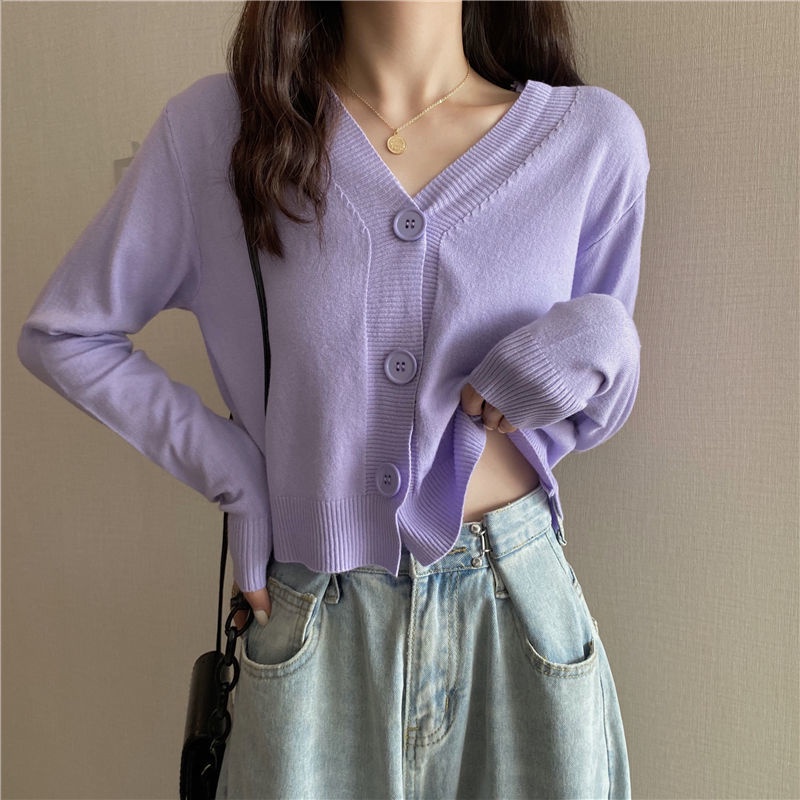 Áo Khoác Cardigan Dài Tay Cổ Chữ V Thiết Kế Mới Thời Trang Dành Cho Nữ