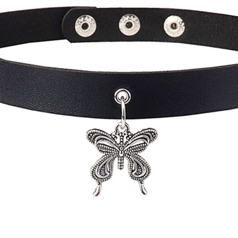 Vòng Cổ Choker Da PU Mềm Điều Chỉnh Được Mặt Hình Bướm Phong Cách Punk