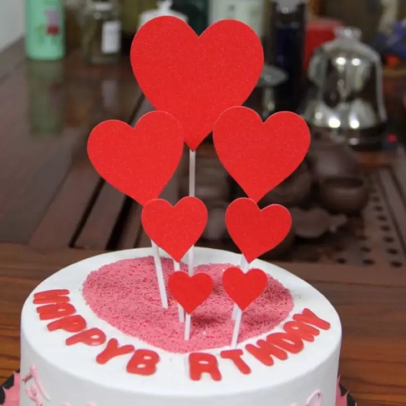 Set 7 cắm hình tim giấy trang trí bánh kem, bánh sinh nhật