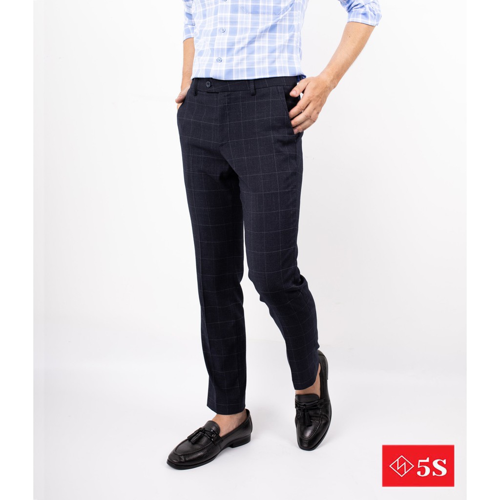 Quần Tây Nam 5S Họa Tiết Kẻ Caro Trắng Màu Tím Than Tối, Dáng Ôm Vừa, Ít Nhăn, Thoáng Mát, Co Giãn Nhẹ (QAU0405S1TTT) | BigBuy360 - bigbuy360.vn