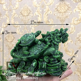 Tượng đá trang trí phong thủy linh vật Long quy phong thủy - Dài 20cm - Màu xanh lục bích