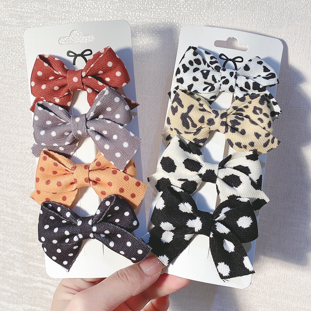 KIDSBOWS Set 4 Kẹp Tóc Nơ Họa Tiết Da Báo Thời Trang Cho Bé