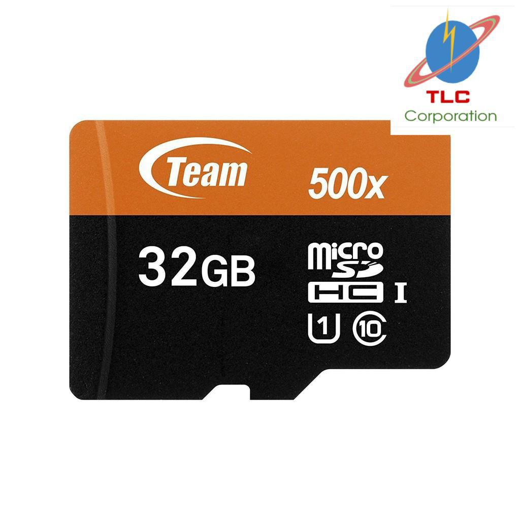 Thẻ nhớ microSDHC Team 32GB 500x upto 80MB/s class 10 U1 kèm Adapter (Cam) - Hãng phân phối chính thức