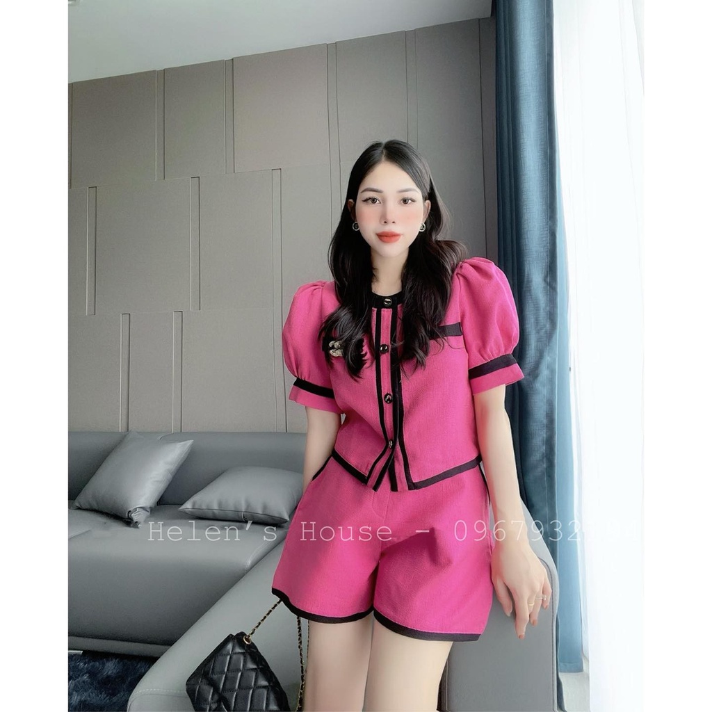 Set bộ đồ nữ áo croptop cổ tròn mix quần ống rộng phối viền cute, xinh xắn dành cho các nàng đi chơi, dạo phố
