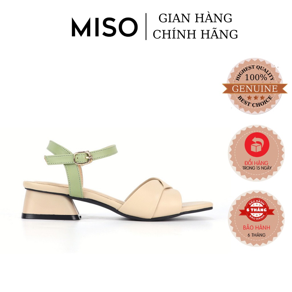 Giày sandal nữ quai ngang đắp chéo phối màu pastel êm chân mũi vuông cao 3cm MISO M043