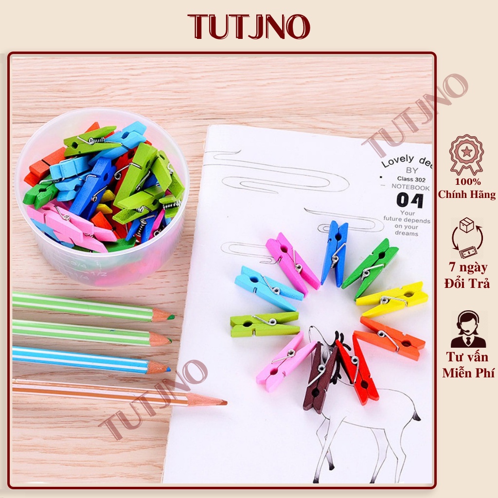 Kẹp Gỗ Treo Ảnh, Treo Tranh Hàn Quốc - Kẹp Giấy Trang Trí Đa Năng Đầy Màu Sắc Size 3.5Cm