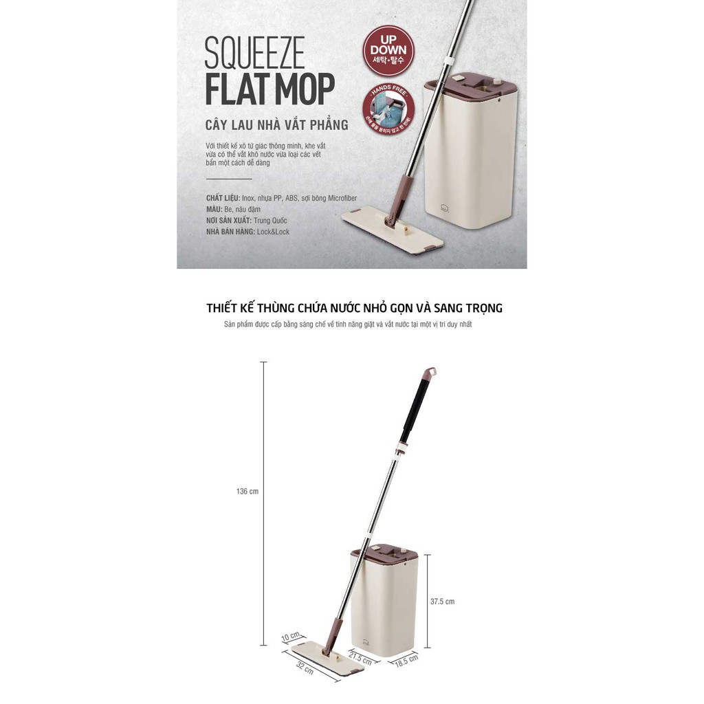 Bộ Cây Lau Nhà Lock&amp;Lock Squeeze Flat Mop ETM471