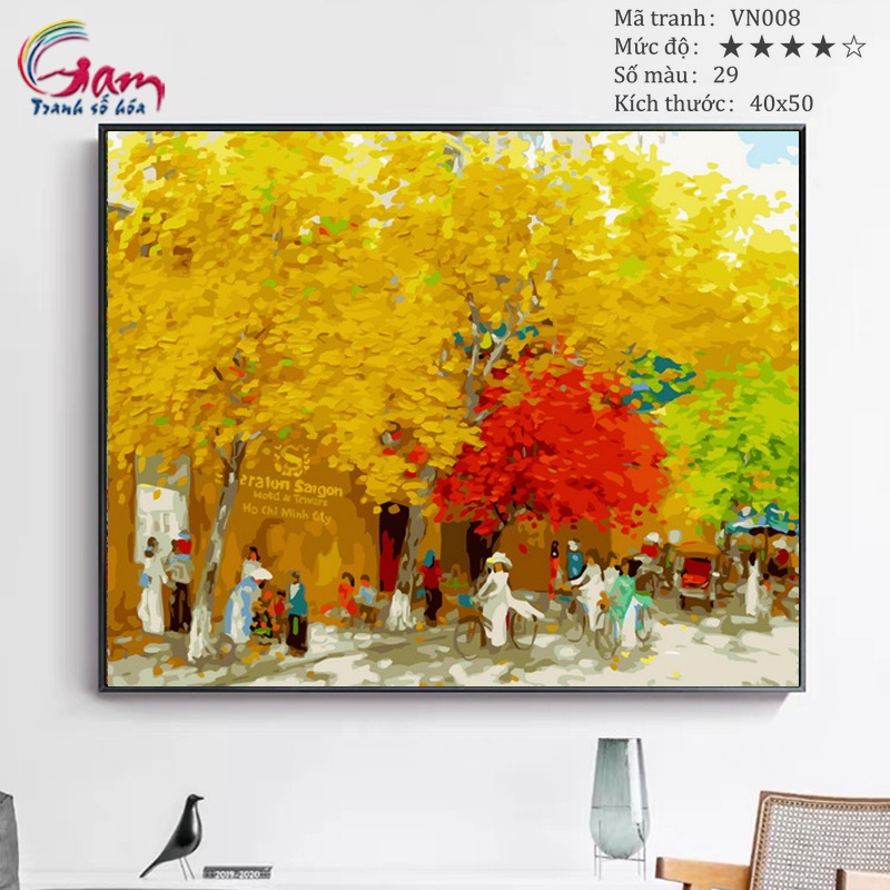 Tranh tô màu theo số phong cảnh phố cổ Sài Gòn GAM đã căng khung 40x50cm VN008